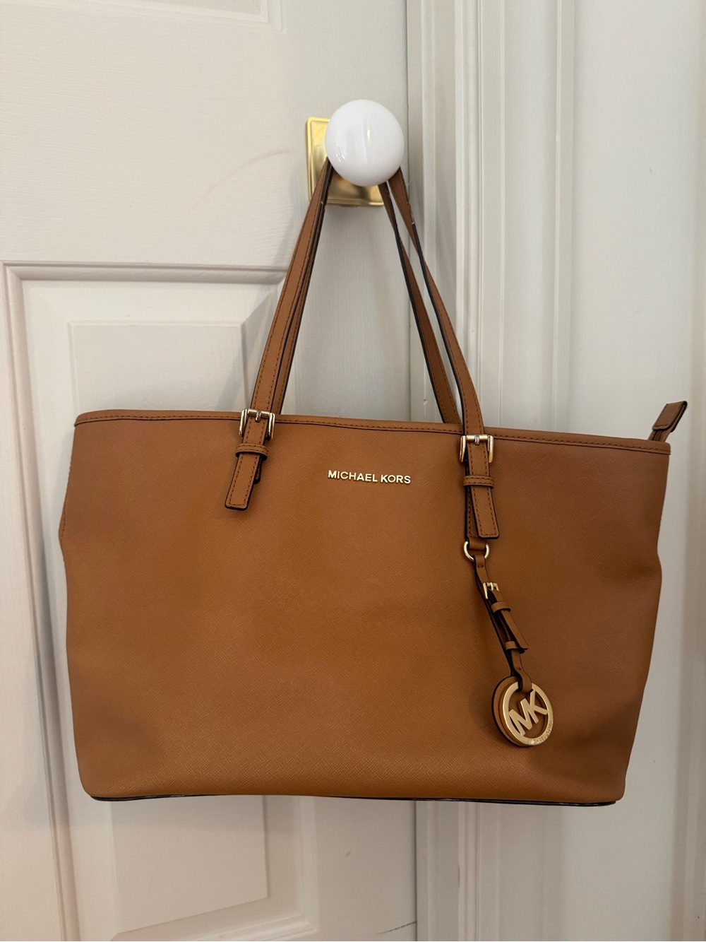 Michael Kors Caramel Saffiano Leather Tote with Gold Hardware